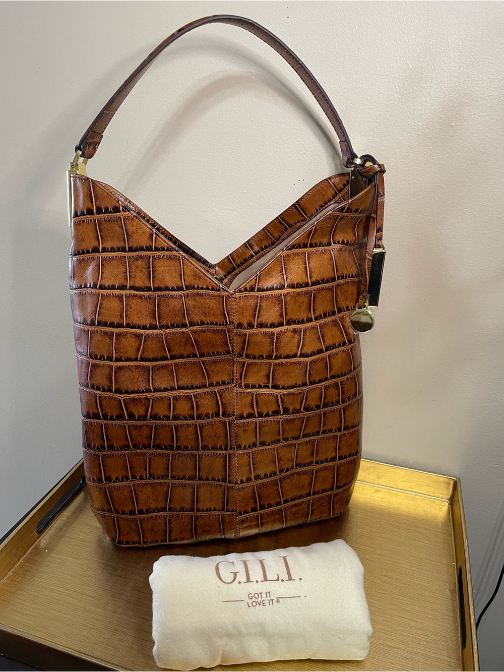Gilli Brown Croc-Embossed Shoulder Hobo Bag